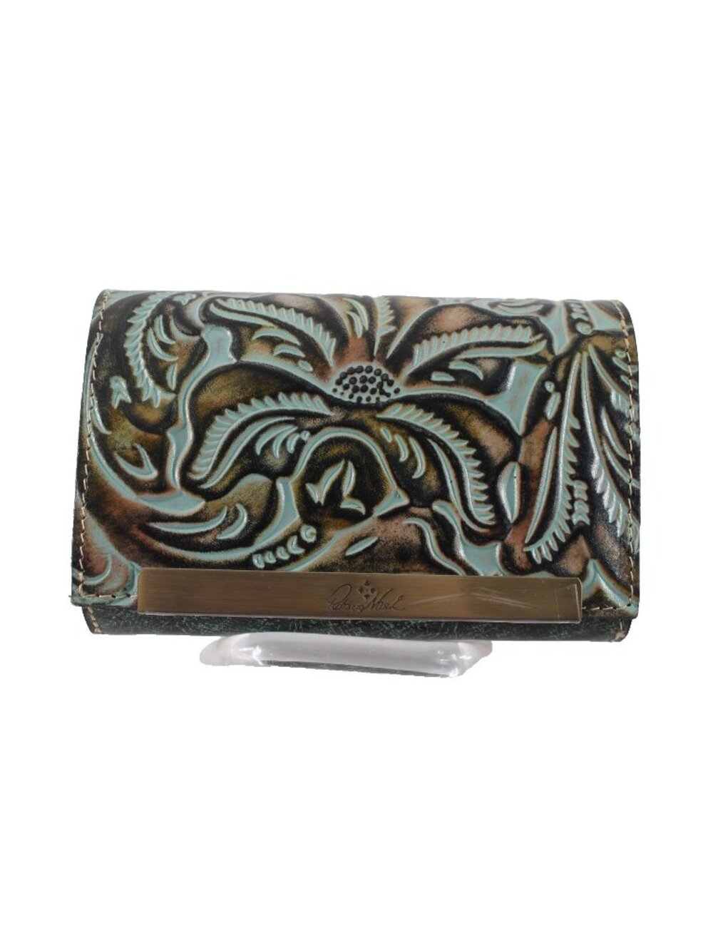 Patricia Nash Wallet NEW 6 x 4 x 1 Brown Blue Turquoise Embossed Leather Wallet